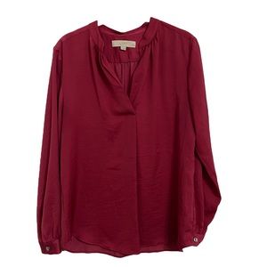 Loft Satin Pink Long Sleeve Blouse